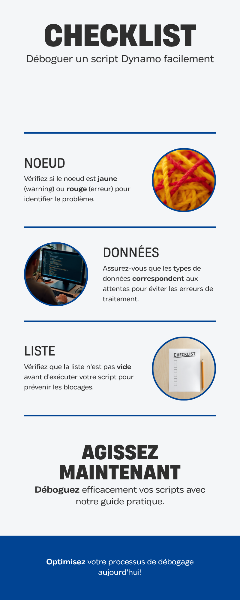 Checklist deboguer script Dynamo noeuds warning erreur